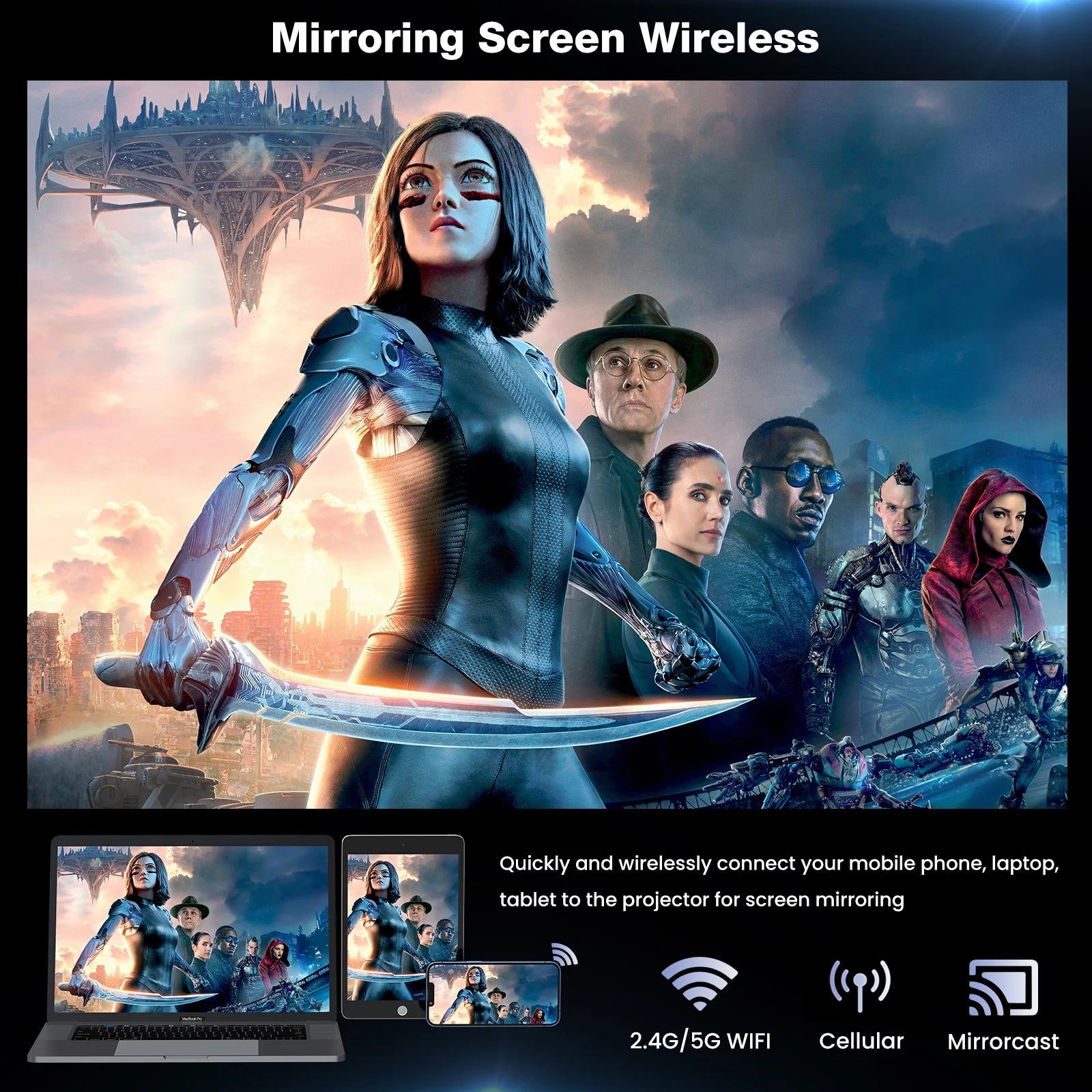 Proyector Mini Portátil Con Wifi Y Bluetooth Y Altavoz, Proyector Nativo 1080P 4K Compatible Con Cine En Casa, Campamento Y Películas Al Aire Libre
