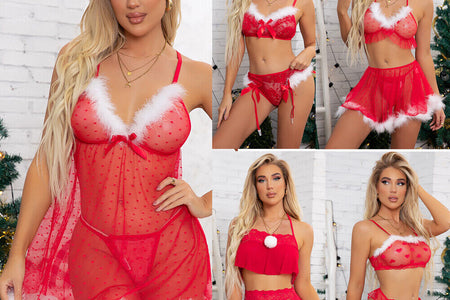 Women'S Lace Santa Sleepwear Red Christmas Lingerie Babydoll Nighties Xmas Gift