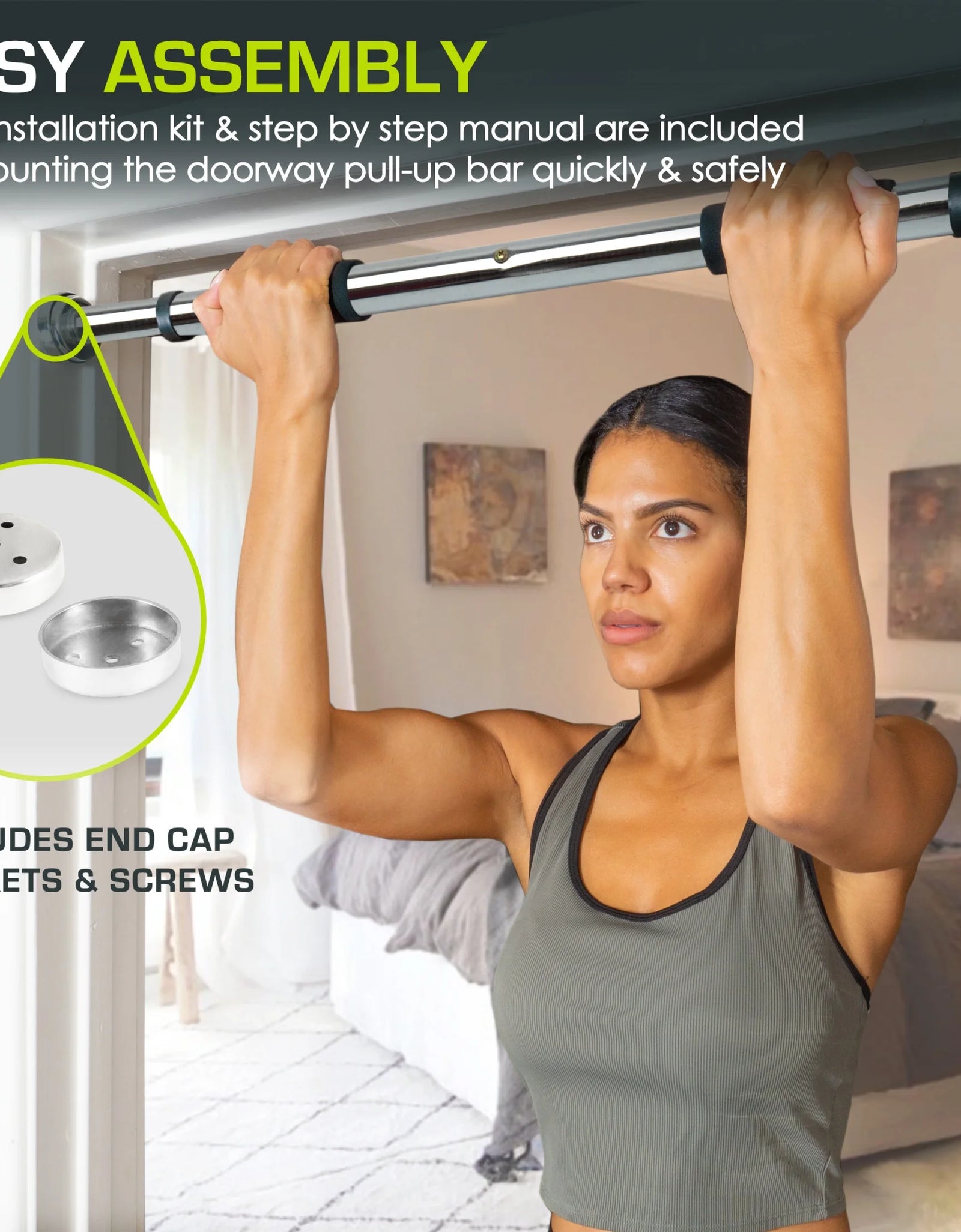 Heavy Duty Doorway Mount Pull Up/Chin-Up Bar, Adjustable with Foam Grips for Home Workouts