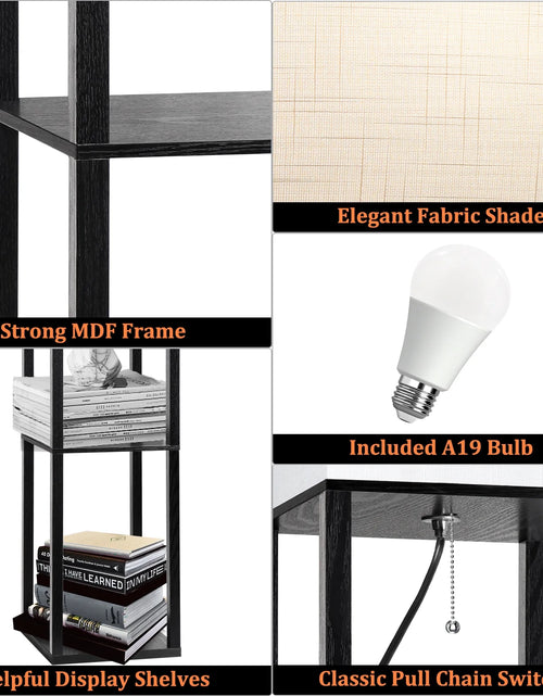 Load image into Gallery viewer, Lámparas De Pie Con Repisas De 63" Para Sala De Estar Dormitorio Oficina  Madera Modernas Lámparas De Pie Negras

