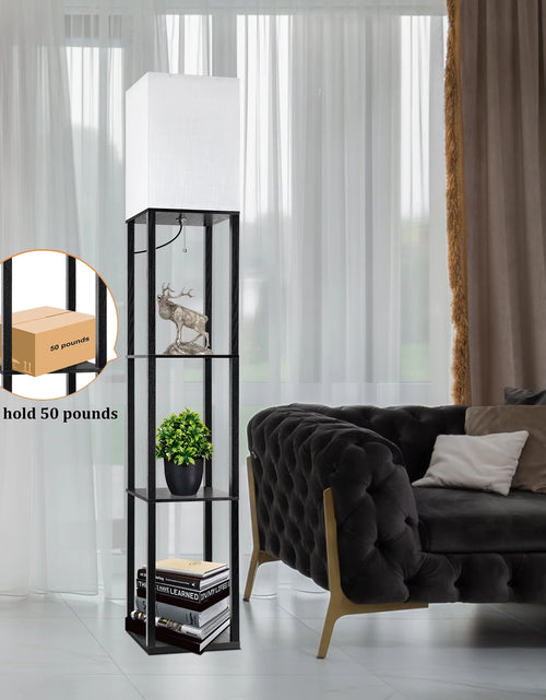 Load image into Gallery viewer, Lámparas De Pie Con Repisas De 63" Para Sala De Estar Dormitorio Oficina  Madera Modernas Lámparas De Pie Negras
