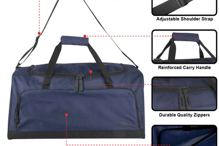 24 Inch 55 Liter Weekender Overnight Duffel Shoulder Bag for Men, Women, Teens, Gym, Travel, Sports and Recreation in Navy Blue