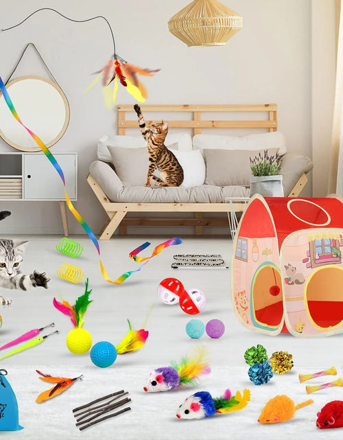 Load image into Gallery viewer, 34 Pzas Juguetes Para Gatos Juguetes Para Gatitos, Juguetes Interactivos Para Gatitos Con Túneles Plegables Para Gatos Tienda, Varita Para Gato Juguete De Pluma Con Hierba Gatera
