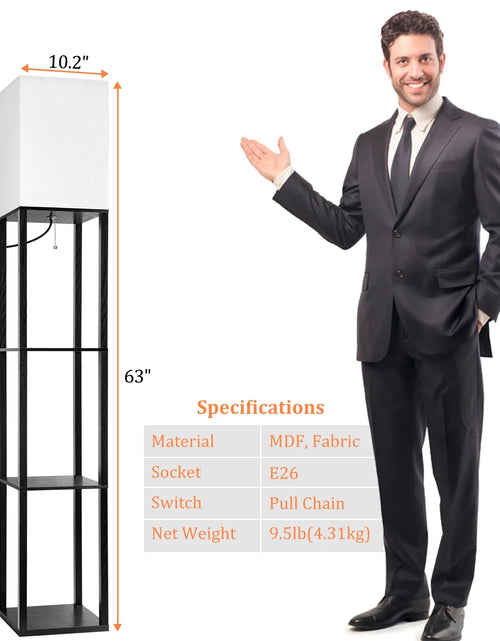 Load image into Gallery viewer, Lámparas De Pie Con Repisas De 63" Para Sala De Estar Dormitorio Oficina  Madera Modernas Lámparas De Pie Negras
