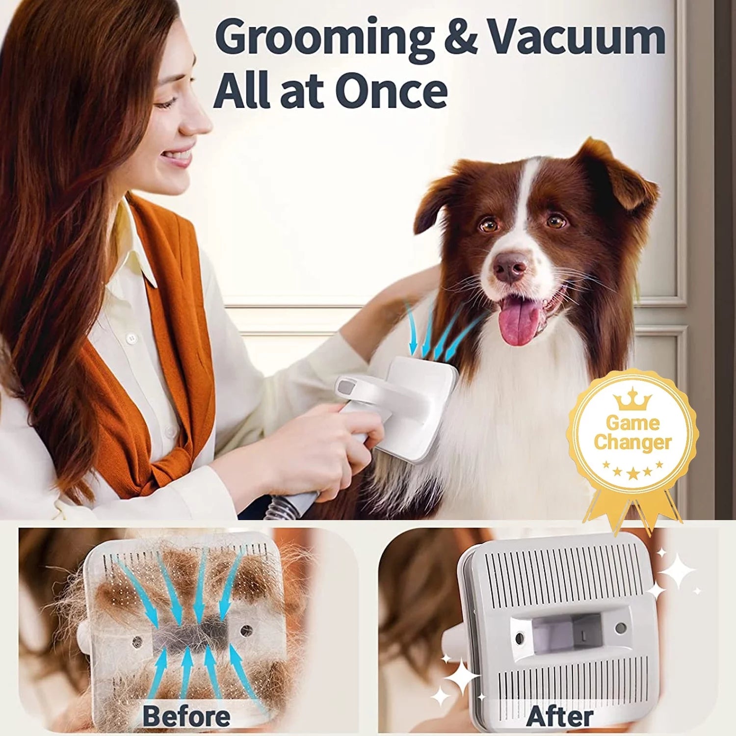 Kit De Aseo Para Perros 7 En 1, Aspiradora De Aseo Para Mascotas De Bajo Ruido Con Vaso De Polvo De 1.5 L, Aspiradora Para Perros Para Desprendimiento Y Aseo, Con 7 Herramientas Profesionales De Aseo Para Perros, Gatos, Pelo De Mascotas Y Limpieza Del Hogar, Morado