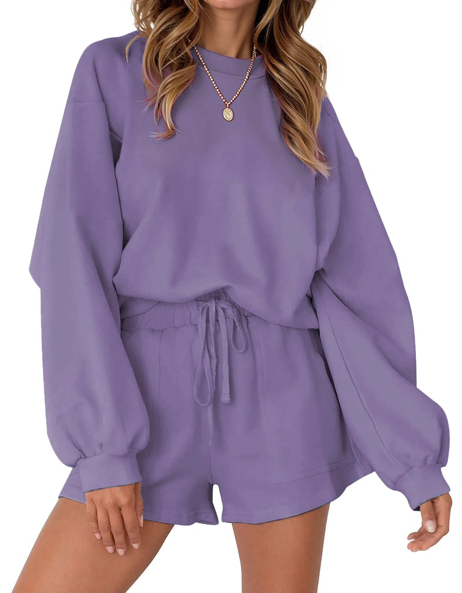 Pajama Sets for Women Two Piece Outfits Long Sleeve Sweatshirts Lounge Sets Casual Tops and Shorts Fall Outfits