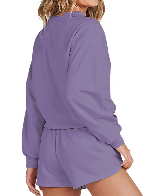 Load image into Gallery viewer, Pajama Sets for Women Two Piece Outfits Long Sleeve Sweatshirts Lounge Sets Casual Tops and Shorts Fall Outfits
