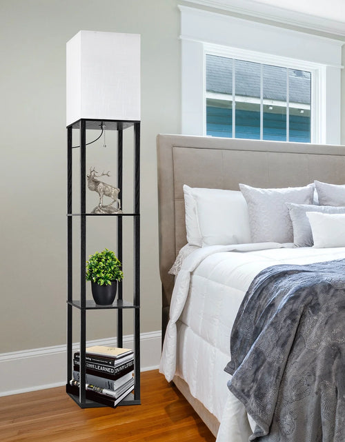 Load image into Gallery viewer, Lámparas De Pie Con Repisas De 63" Para Sala De Estar Dormitorio Oficina  Madera Modernas Lámparas De Pie Negras
