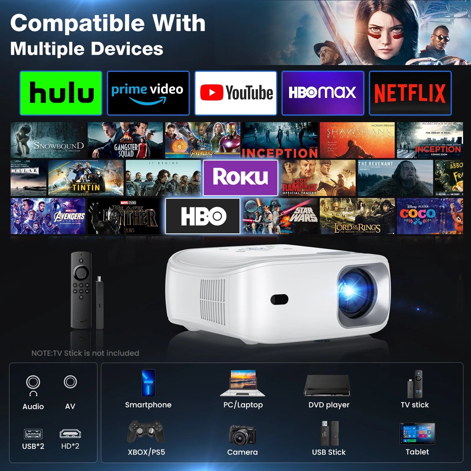 Proyector Mini Portátil Con Wifi Y Bluetooth Y Altavoz, Proyector Nativo 1080P 4K Compatible Con Cine En Casa, Campamento Y Películas Al Aire Libre