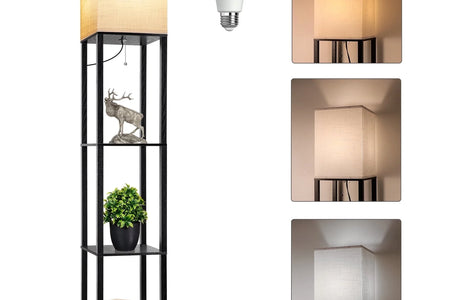 Lámparas De Pie Con Repisas De 63" Para Sala De Estar Dormitorio Oficina  Madera Modernas Lámparas De Pie Negras