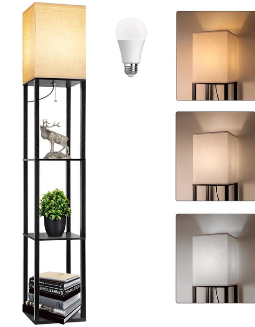 Load image into Gallery viewer, Lámparas De Pie Con Repisas De 63" Para Sala De Estar Dormitorio Oficina  Madera Modernas Lámparas De Pie Negras
