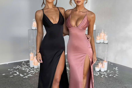 Spaghetti Strap Dress with Split Design Deep V-Neck Sleeveless Backless Bodycon Party Dresses for Womens Clothing