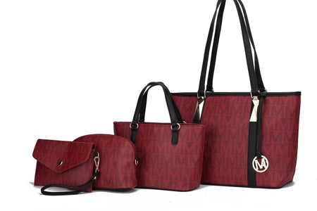 by Mia K. Marimar Women'S Tote Bag with Pouch and Wristlet, Signature 4 Piece Set - Burgundy Red