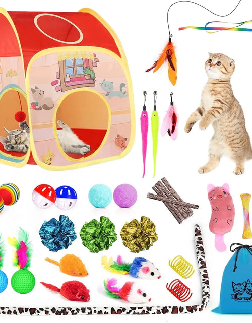 Load image into Gallery viewer, 34 Pzas Juguetes Para Gatos Juguetes Para Gatitos, Juguetes Interactivos Para Gatitos Con Túneles Plegables Para Gatos Tienda, Varita Para Gato Juguete De Pluma Con Hierba Gatera
