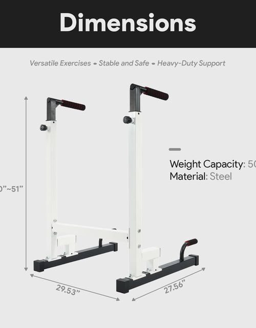 Load image into Gallery viewer, Steel Frame Dip Station with Adjustable Height, 500 Lb Weight Capacity, White
