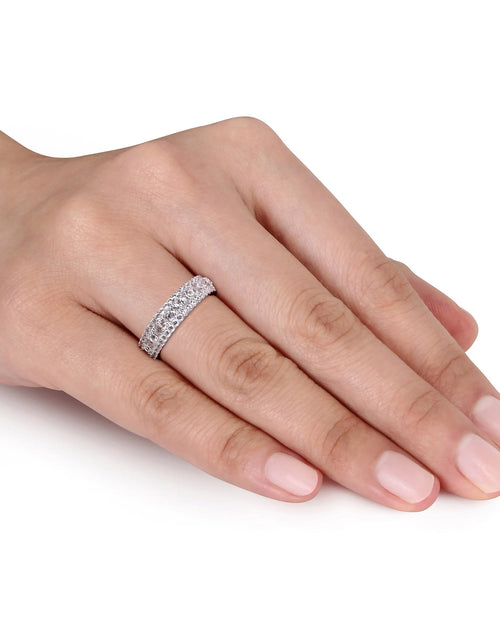 Load image into Gallery viewer, Novia Aniversario Compromiso De Las Mujeres 1 1/3 Qt T.G.W. Corte Redondo Creado Zafiro Blanco Anillo De Plata De Ley De Múltiples Hileras Semi-Eternidad Con Bisel / Punta / Pave Ajuste
